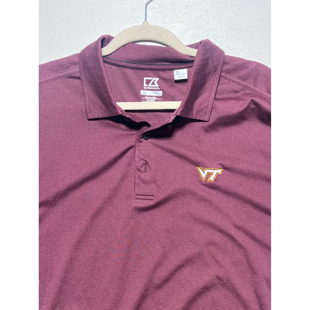 Cutter & Buck Virginia Tech Polo Shirt Mens XXL Maroon DryTec Striped Golf Top